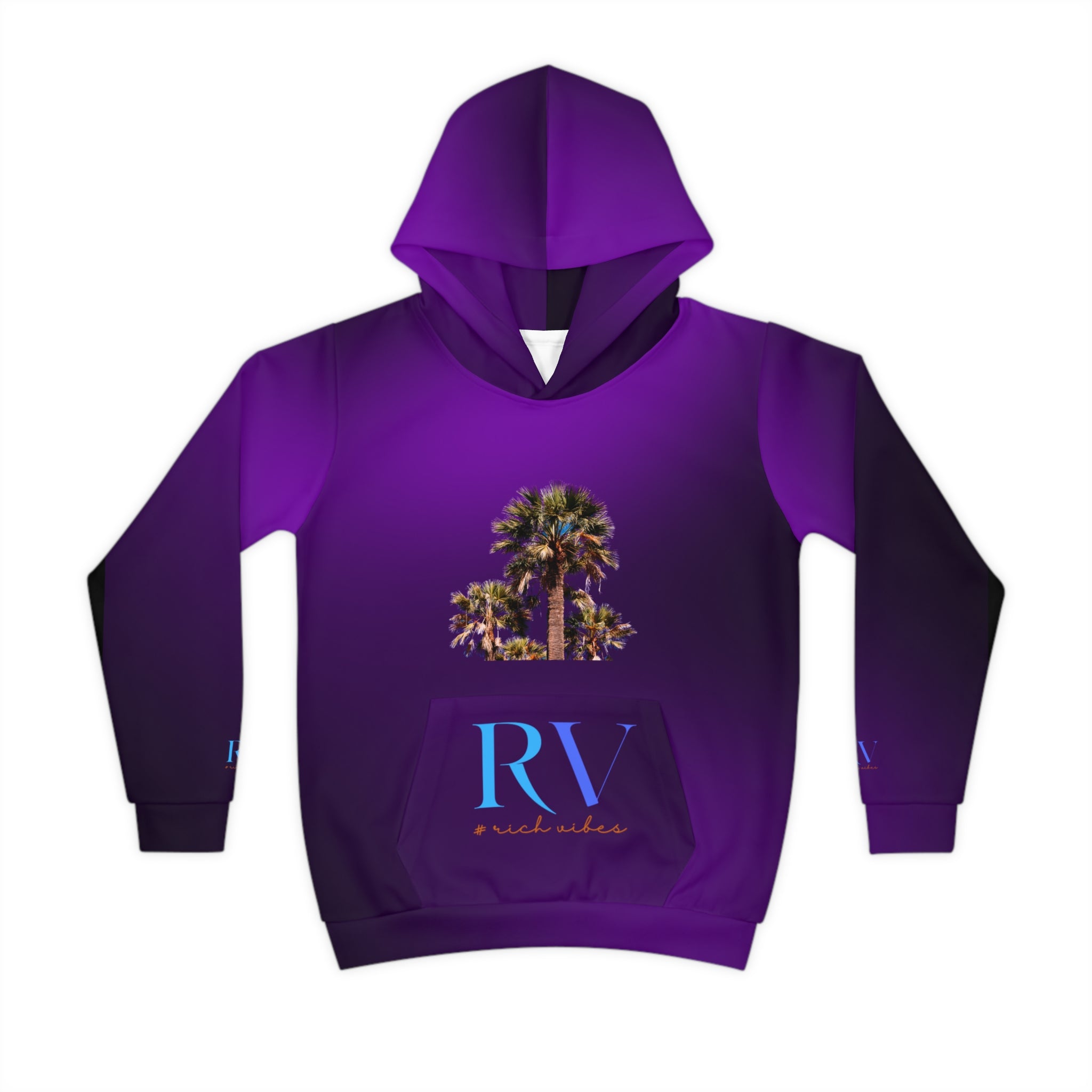 Rich Vibes Follow Your Dreams Royal Purple RV Color Palm Tree Black 3 -  Children's Hoodie (AOP)